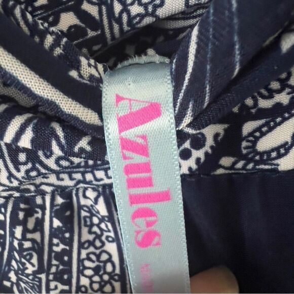 Azules Womens Navy White Paisley Stretch Made In USA Maxi Skirt Size Large - Picture 3 of 4